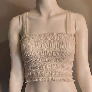 American Eagle White Smocked Babydoll Crop Top Sz Small Farmhouse Milkmaid Cute